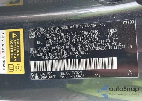 2010 Lexus Rx 350 z USA, uszkodzony, nr VIN 2T2BK1BA5AC006541